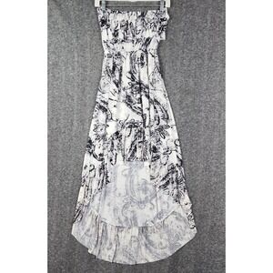 5th & Love High Low Dress Women XL Black White Abstract Paisley Ruffle Strapless